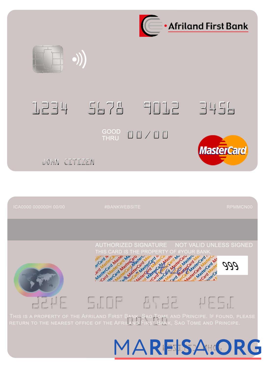 Realistic Sao Tome and Principe Afriland First Bank mastercard download for verification